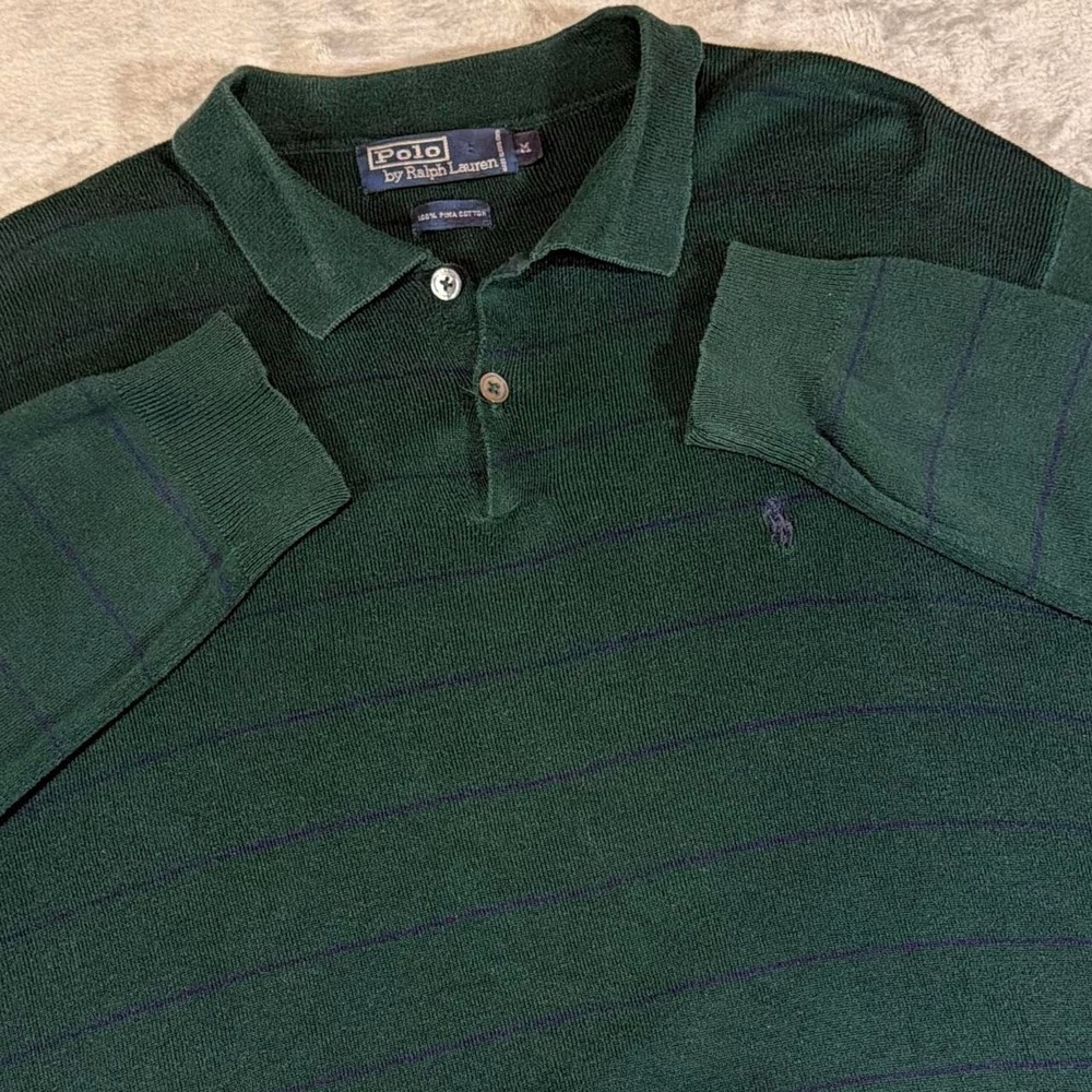 90s Vintage Polo Ralph Lauren Pima Cotton Knit Sweater | Dark Green | Medium